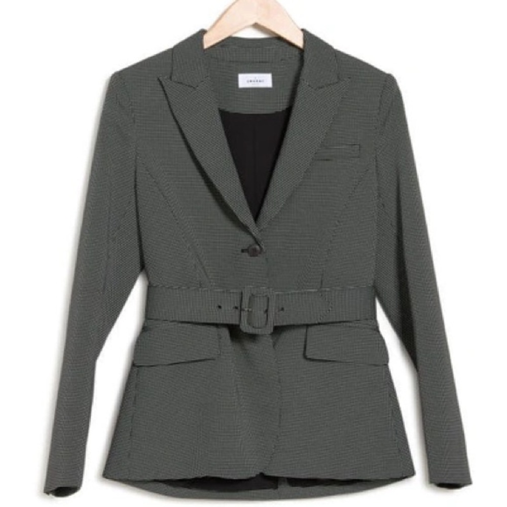 Argent grid belted blazer